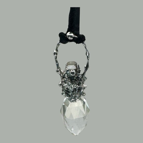 Unique Handcrafted Silver & Crystal Perfume Bottle Topper Pendant Necklace - Picture 8 of 15